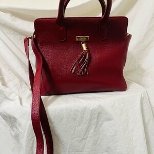Onna Ehrlich bag 
Chic Red Leather Satchel with Tassel